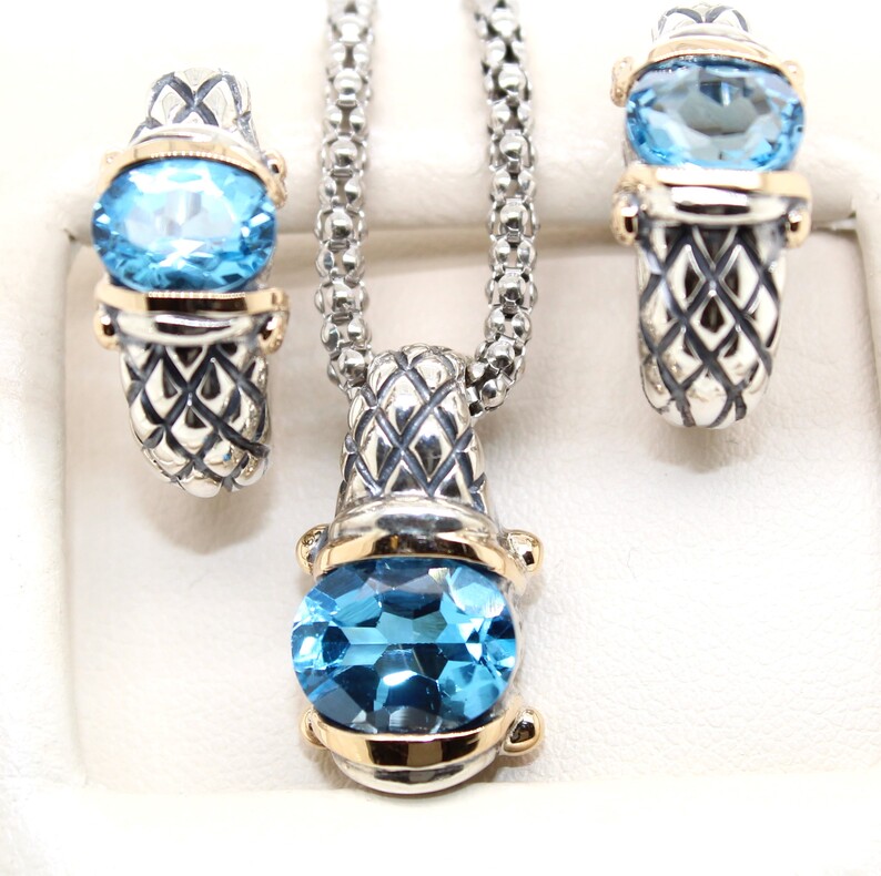 Estate Sterling Silver Blue Topaz Necklace And Matching Earrings